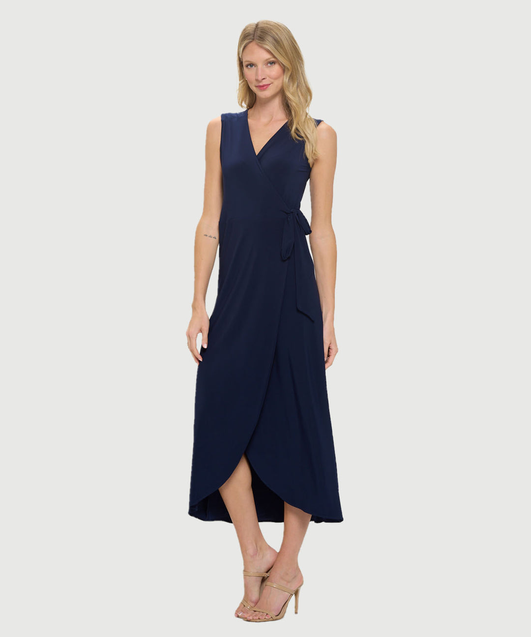 m&s wrap dress Sleeveless Midi A-Line Surplice Dress W/ Tulip Hem & Tie Waist –  THEKLOSETKOUTURE.COM