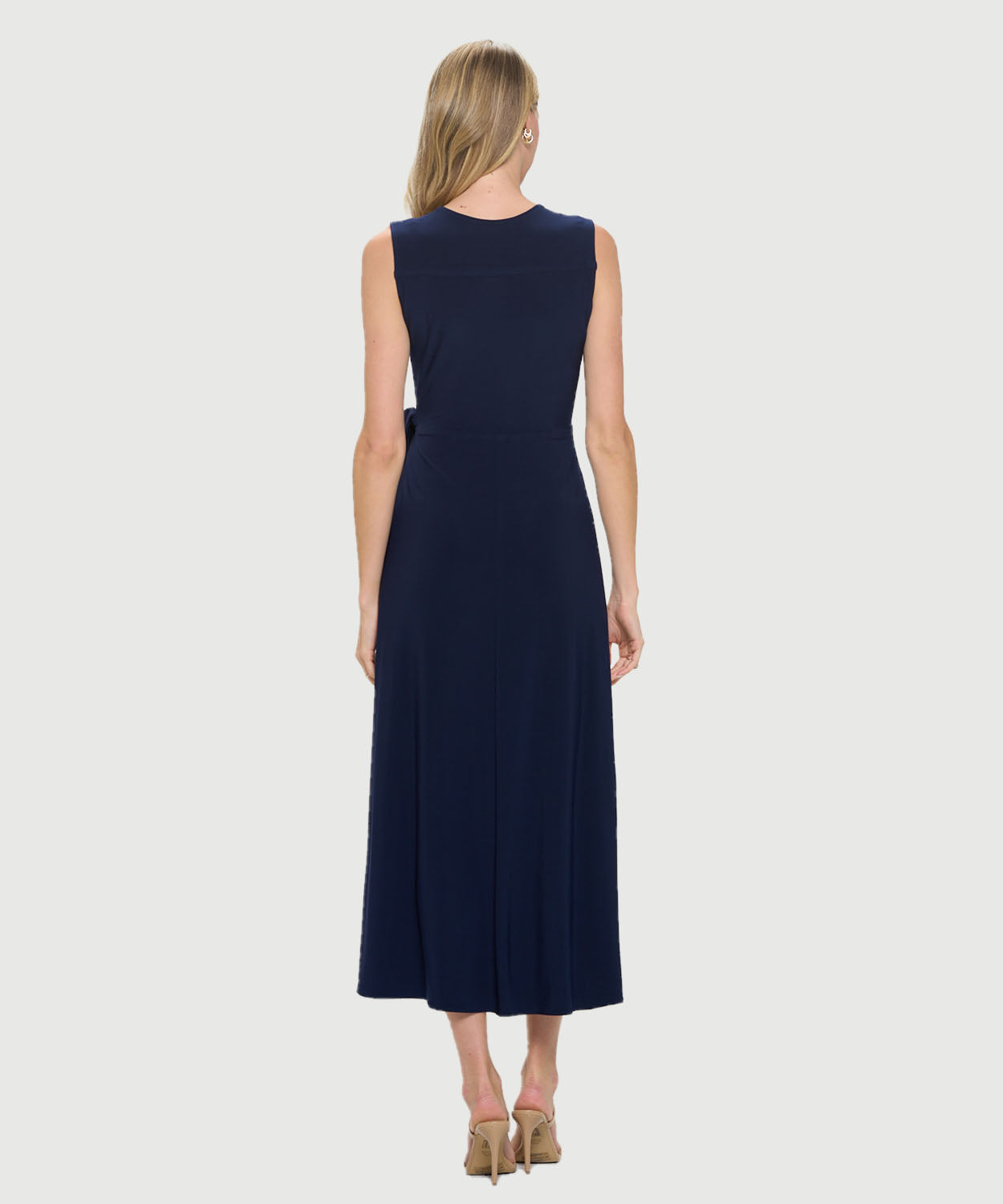 Sleeveless Midi A-Line Surplice Dress W/ Tulip Hem & Tie Waist THEKLOSETKOUTURE.COM Sleeveless Midi A-Line Surplice Dress W/ Tulip Hem & Tie Waist THEKLOSETKOUTURE.COM