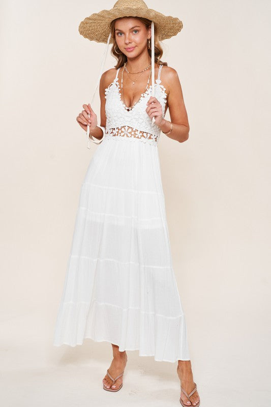 chinese dress ladies Boho Flower Crochet lace trim maxi dress – THEKLOSETKOUTURE.COM