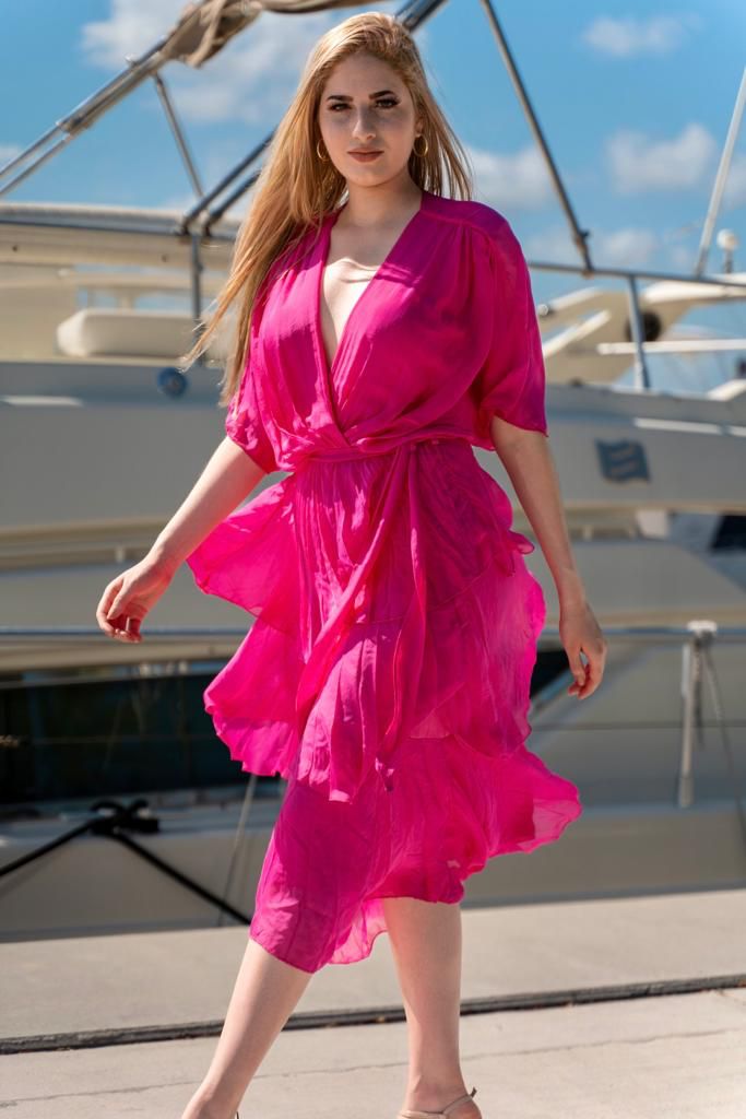Silky Long Print Tiered Short Sleeve Midi Dress – THEKLOSETKOUTURE.COM